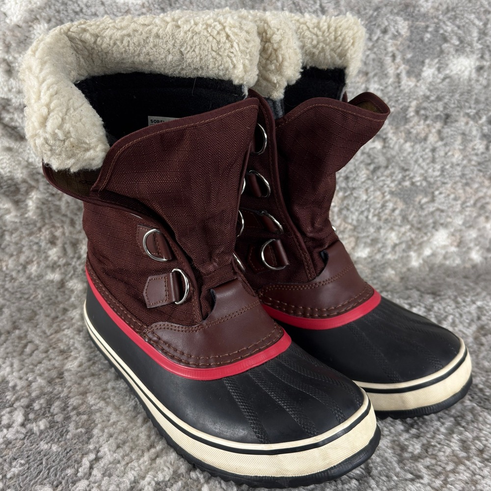 Sorel Sz 7.5 Carnival Winter Snow Waterproof Caribou Faux Fur Boots Brown Women